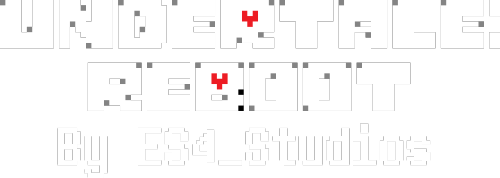 undertale style logo that reads UNDERTALE: REBOOT. The B has a heart, along with the R from the original logo. It credits the development team, ES4_Studios, instead of Toby Fox.